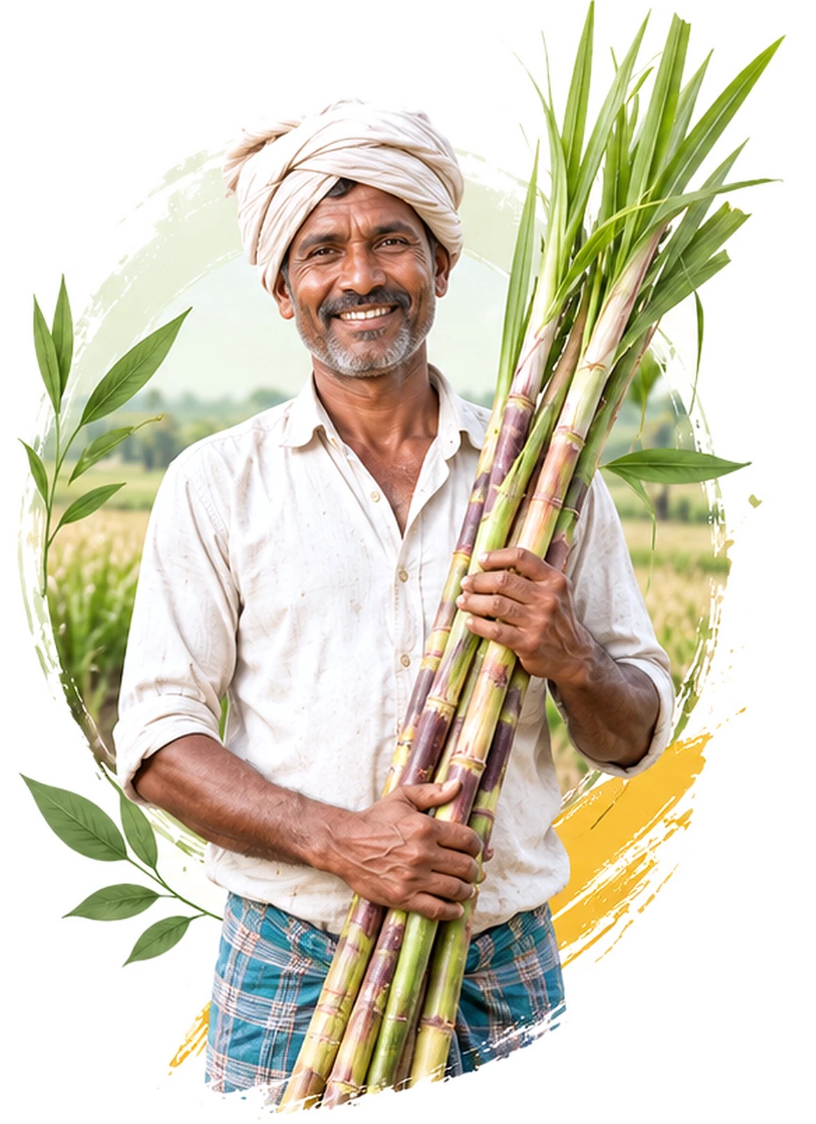 A Mandya sugarcane farmer holding freshly cut cane